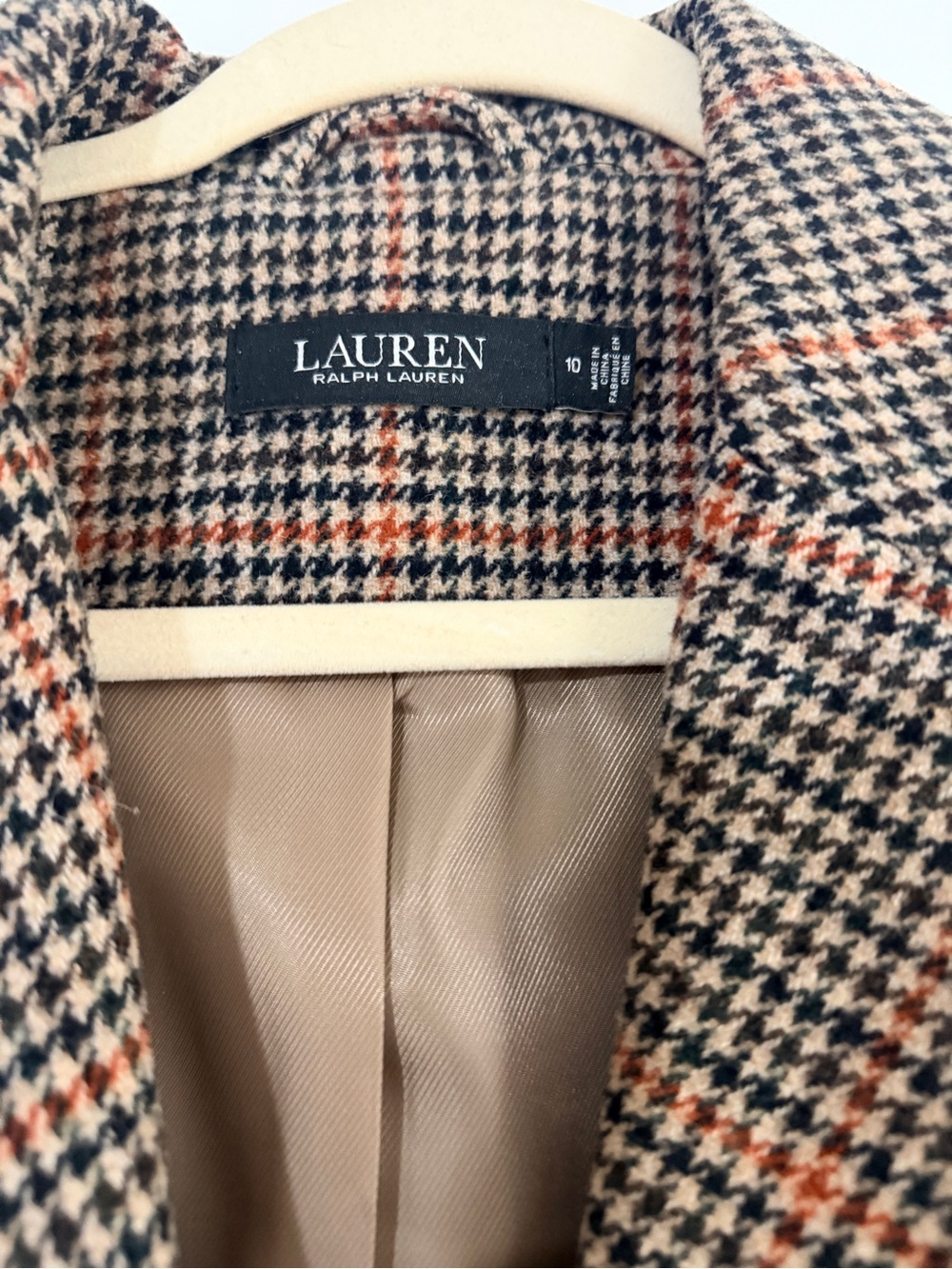 Ralph Lauren Brown Plaid Trench Coat with Rust Windowpane - Picture 2 of 3
